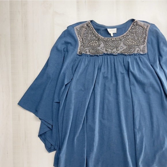 DELETTA x Anthropologie beaded oversized peasant top batwing tunic top M - Picture 2 of 5